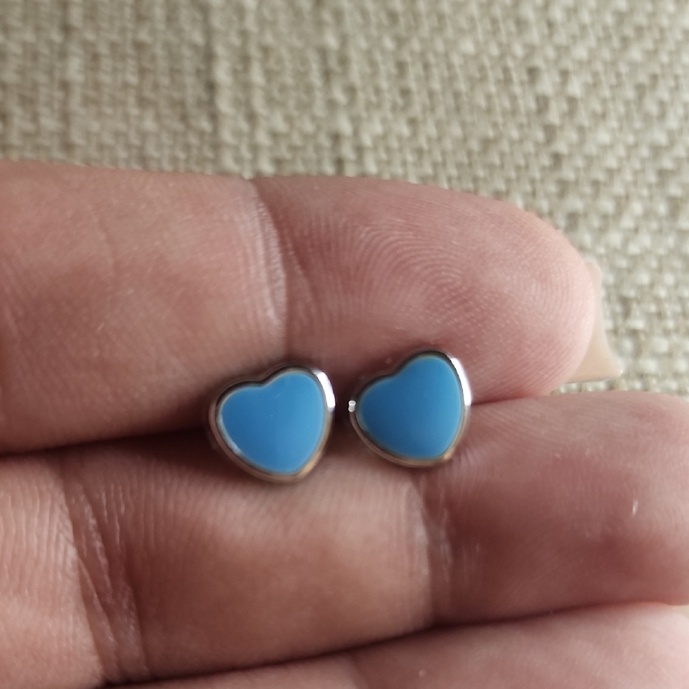 Heart-Shaped Blue Silver Earrings